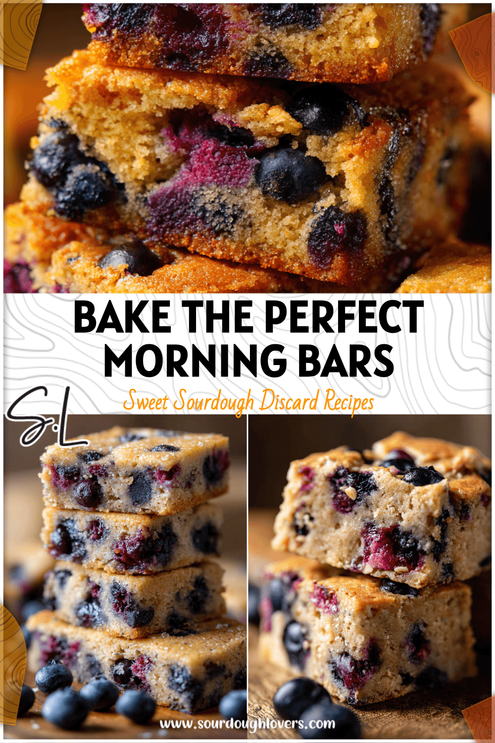 Golden sourdough blueberry breakfast bars with visible blueberries and rustic homemade sourdough texture. 26